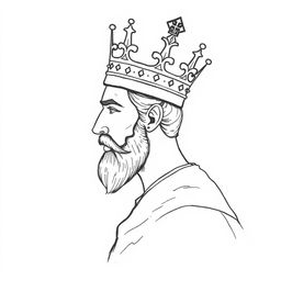 A simple yet elegant drawing of a king in profile view, adorned with a detailed crown
