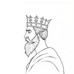 A simple yet elegant drawing of a king in profile view, adorned with a detailed crown