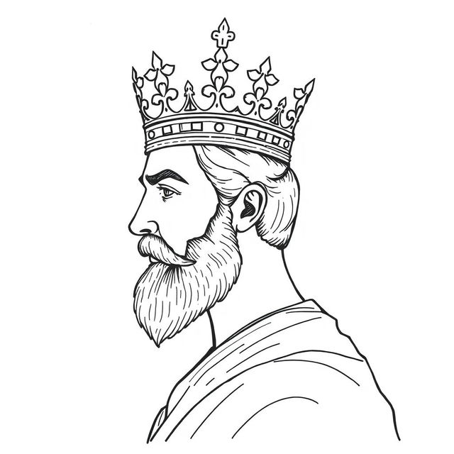 A simple yet elegant drawing of a king in profile view, adorned with a detailed crown