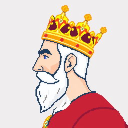 A simple pixel art representation of a king in profile view, featuring a close-up of his ornate crown