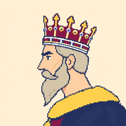 A simple pixel art representation of a king in profile view, featuring a close-up of his ornate crown