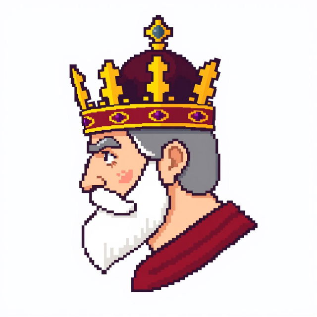 A simple pixel art representation of a king in profile view, featuring a close-up of his ornate crown