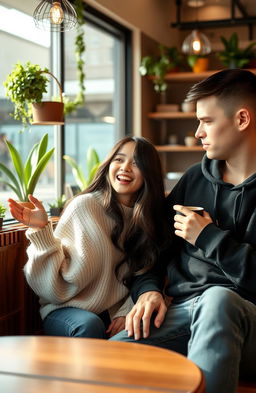 A deaf girl and an anti-social guy sitting together at a cozy coffee shop