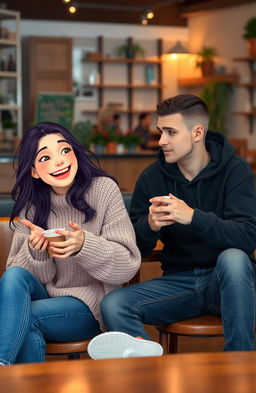A deaf girl and an anti-social guy sitting together at a cozy coffee shop