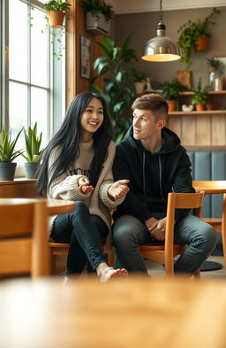 A deaf girl and an anti-social guy sitting together at a cozy coffee shop