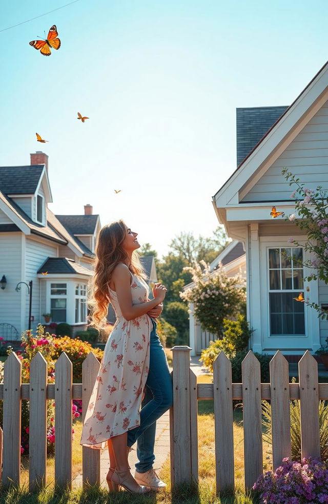 A romantic scene depicting a love story between two next-door neighbors