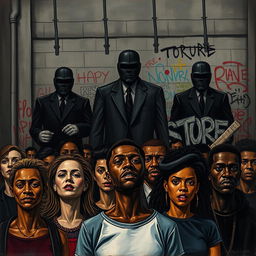 A poignant, thought-provoking artwork depicting the themes of state violence, race, and torture