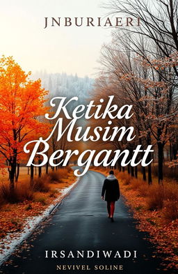 A captivating novel cover design for 'Ketika Musim Berganti' by Irsandiwadi, featuring a serene landscape representing the change of seasons