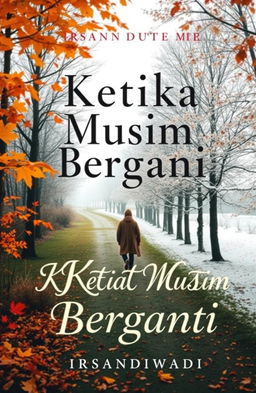 A captivating novel cover design for 'Ketika Musim Berganti' by Irsandiwadi, featuring a serene landscape representing the change of seasons