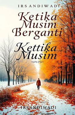 A captivating novel cover design for 'Ketika Musim Berganti' by Irsandiwadi, featuring a serene landscape representing the change of seasons