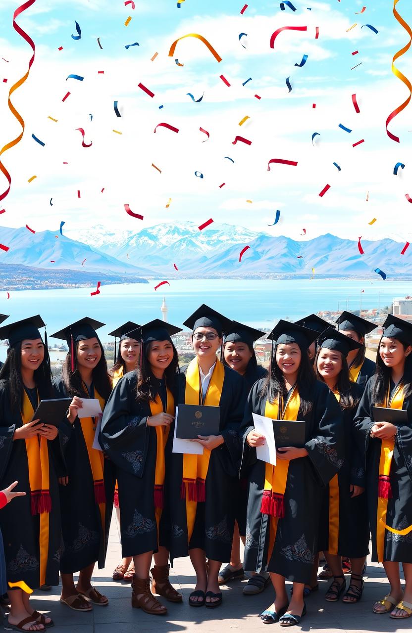 An artistic representation of a university graduation scene in Puno, Peru