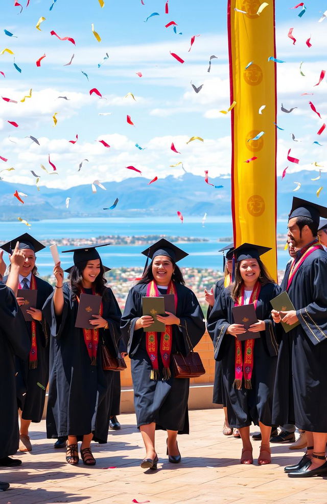 An artistic representation of a university graduation scene in Puno, Peru