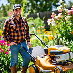 A man wearing a checkered shirt, denim jeans, and boots, topped with a cap that has the word 'PROG' on it