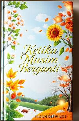 A vibrant and evocative book cover design for the novel "Ketika Musim Berganti" by Irsandiwadi