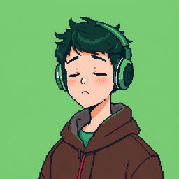 A 32x32 pixel art profile picture depicting a boy immersed in chill music
