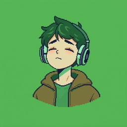 A 32x32 pixel art profile picture depicting a boy immersed in chill music