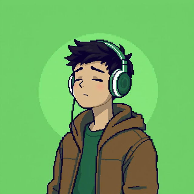 A 32x32 pixel art profile picture depicting a boy immersed in chill music