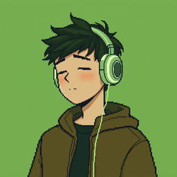 A 32x32 pixel art profile picture depicting a boy immersed in chill music