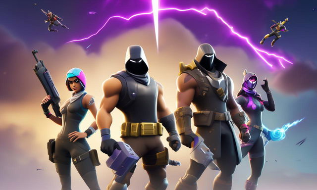 32k HD minimal Fortnite wallpaper featuring an intense battle between characters in various skins, with a storm closing in.