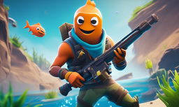 32k HD minimal Fortnite wallpaper featuring the Fishstick skin in a vibrant underwater setting.