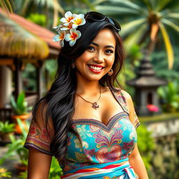 A beautiful Balinese woman with a generous bust, exuding an alluring charm