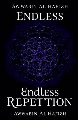 A dramatic book cover for the novel 'Endless Repetition' featuring ancient, mystical symbols intricately arranged in complex patterns, illuminated in deep, shadowy purple hues that appear almost black