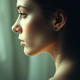 A hauntingly beautiful profile of a woman's face, conveying an otherworldly essence