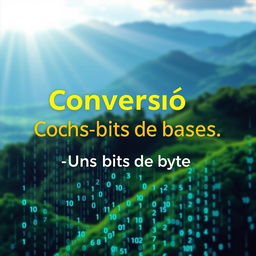 A vibrant landscape themed image with a title in bold and eye-catching font at the center stating "Conversão de bases"