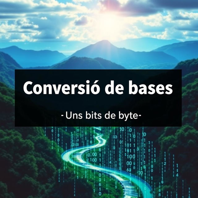 A vibrant landscape themed image with a title in bold and eye-catching font at the center stating "Conversão de bases"