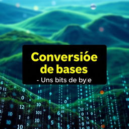 A vibrant landscape themed image with a title in bold and eye-catching font at the center stating "Conversão de bases"