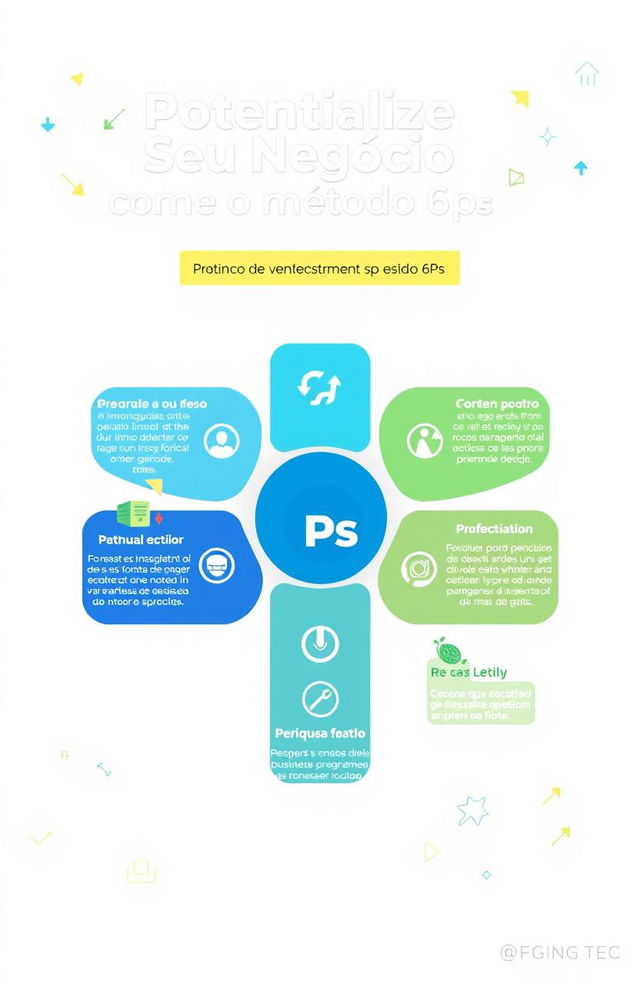 A visually engaging infographic illustrating the concept of "Potencialize Seu Negócio com o método 6Ps"