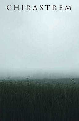 A misty field stretching across the foreground, with tall grass swaying gently