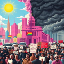 A conceptual art piece that symbolizes the intersections of pinkwashing, police violence, and terrorism