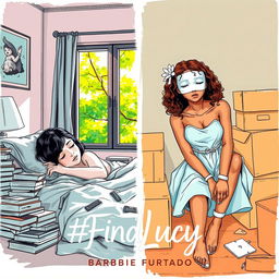 A professional sketch style illustration with fine trace, displaying a captivating split scene cover design