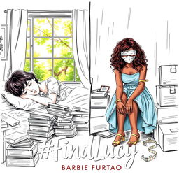 A professional sketch style illustration with fine trace, displaying a captivating split scene cover design
