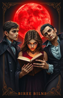 A captivating book cover featuring three vampire brothers and a teenage witch, with the witch holding an ancient book in her hands