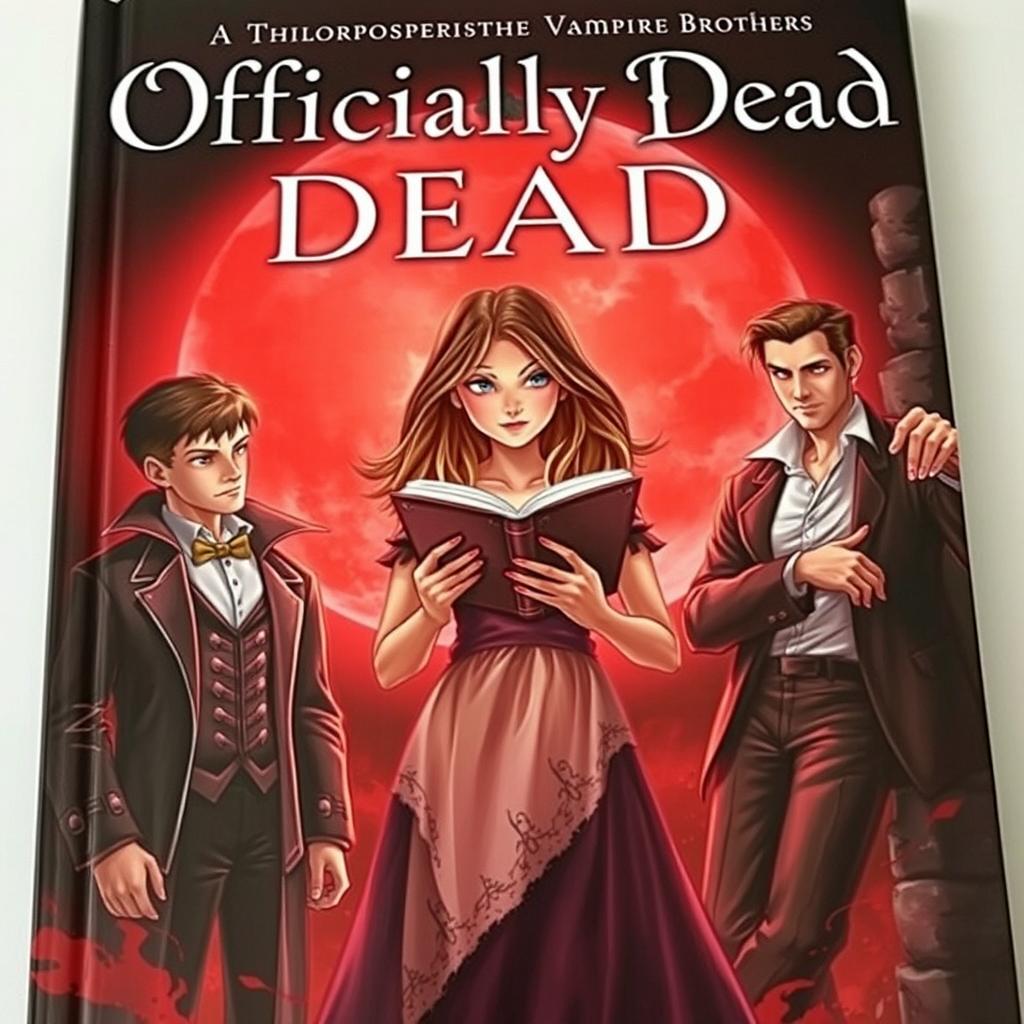 An enticing book cover titled 'Officially Dead', illustrating a teenage witch standing at the center, clutching a mystical book in her hands