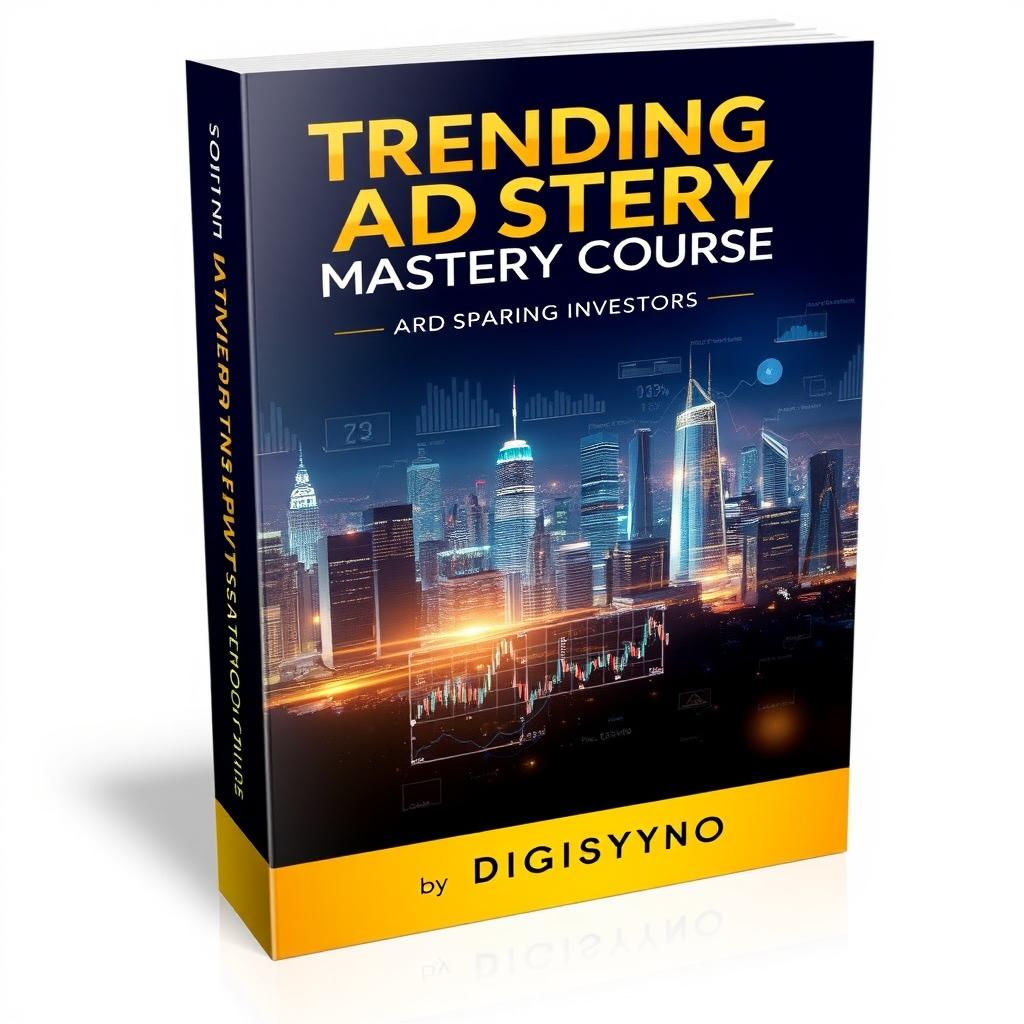 A striking book cover design for the investment book titled "Trending Advance Mastery Course" by Digisyno