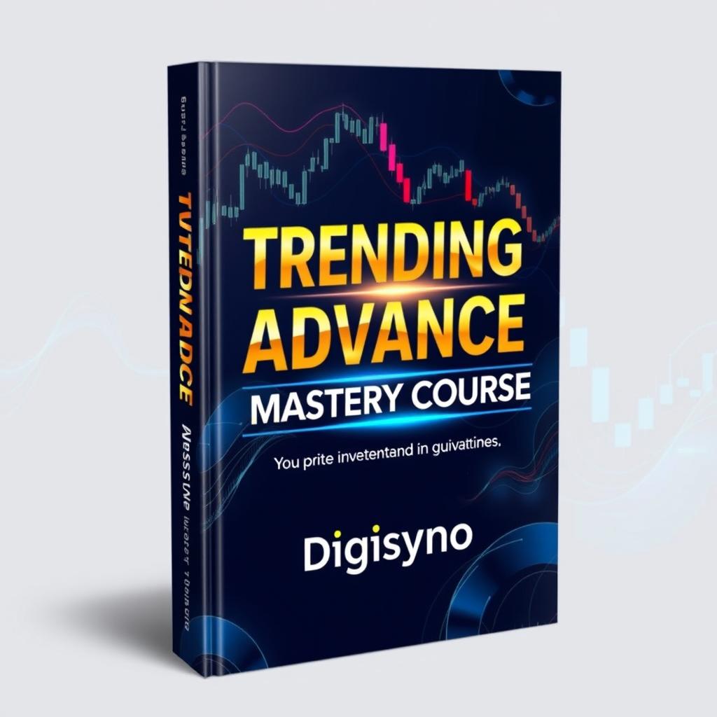 A dynamic and eye-catching book cover for the investment book titled "Trending Advance Mastery Course" by Digisyno