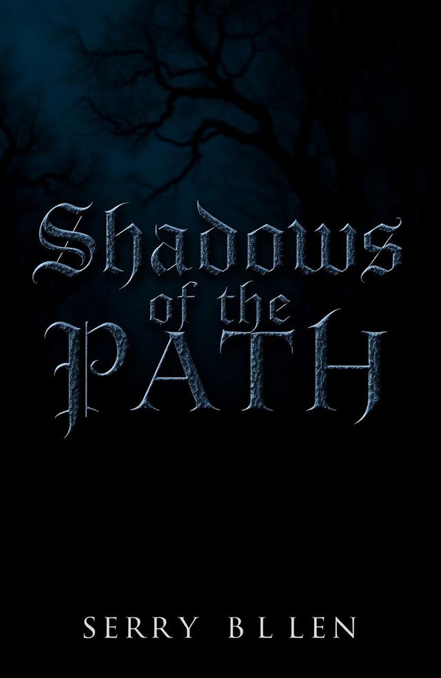 A dark and mysterious typography design for the title "Shadows of the Path", featuring a thriller/mystery theme