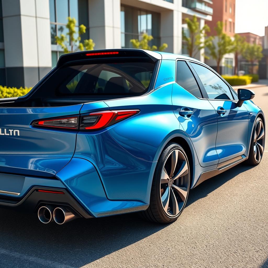 A futuristic 2025 Toyota Corolla pickup, showcasing a sleek and modern design with aerodynamic lines