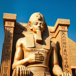 A majestic statue of Ramses II, showcasing his powerful and regal presence