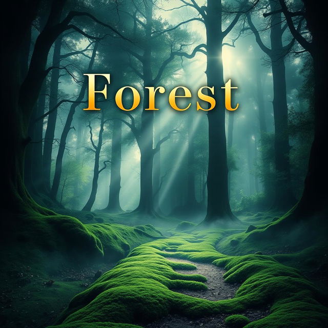 A creative and captivating book cover design, featuring a mysterious forest scene