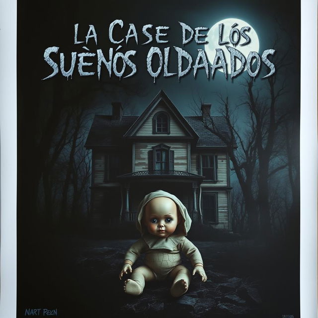 A chilling poster featuring an eerie, dilapidated house surrounded by a dark forest, with ominous shadows creeping around