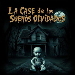A chilling poster featuring an eerie, dilapidated house surrounded by a dark forest, with ominous shadows creeping around