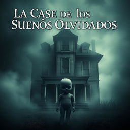A haunting poster featuring a spooky house shrouded in mist, with a faceless doll placed ominously in the foreground