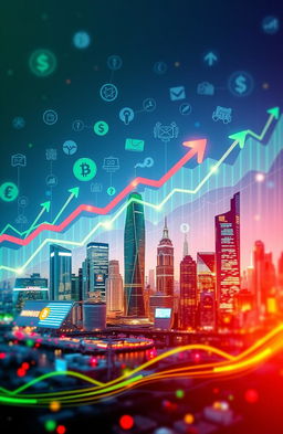 An abstract representation of economics, illustrating concepts like supply and demand, currency flow, and market forces