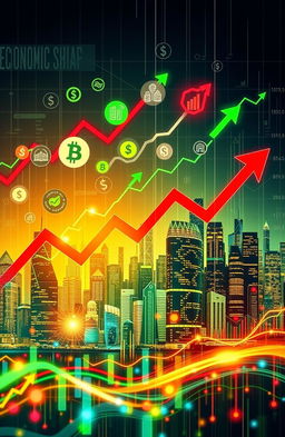 An abstract representation of economics, illustrating concepts like supply and demand, currency flow, and market forces