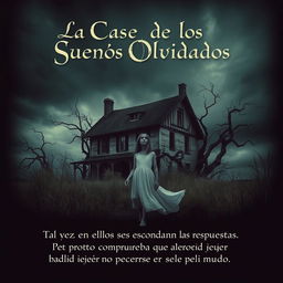 A realistic poster featuring a creepy old house situated in a dark, ominous landscape