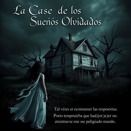 A realistic poster featuring a creepy old house situated in a dark, ominous landscape